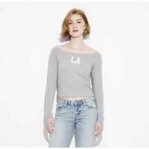 Modern Lux Graphic Tee Shirt Womens Large Gray LA Cupid Long Sleeve Fashionable